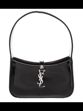 YSL SAINT LAURENT Le 5 A 7 mini hobo in black patent leather